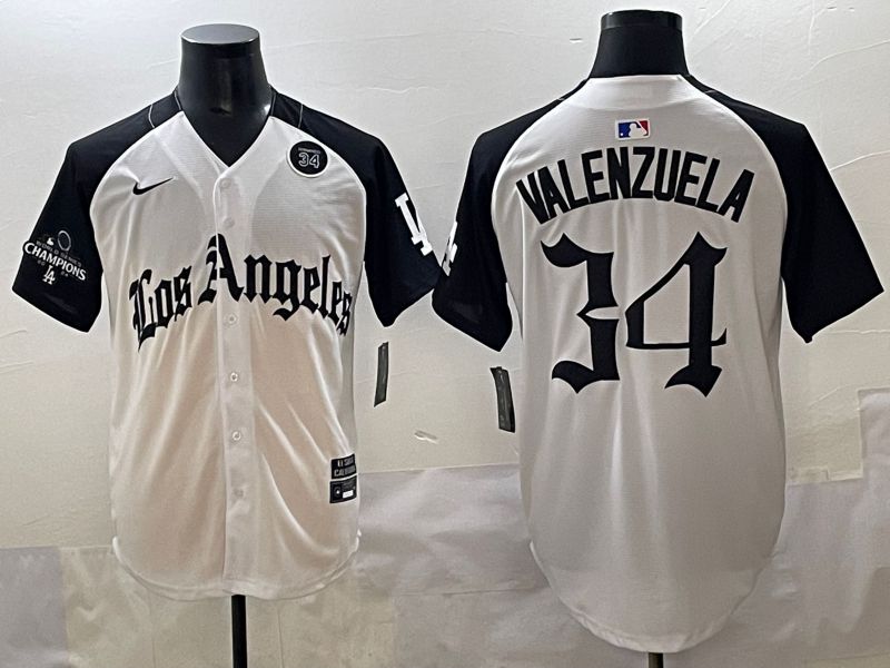 Men 2025 Los Angeles Dodgers #34 Valenzuela White black Five generations Joint Name Nike MLB Jersey style 5268